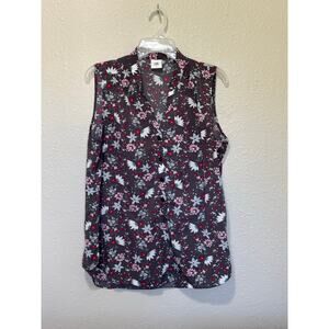 Women’s Cabi Fiesta Gray Floral Sleeveless Plaza Blouse Top Shirt 5210, size XL